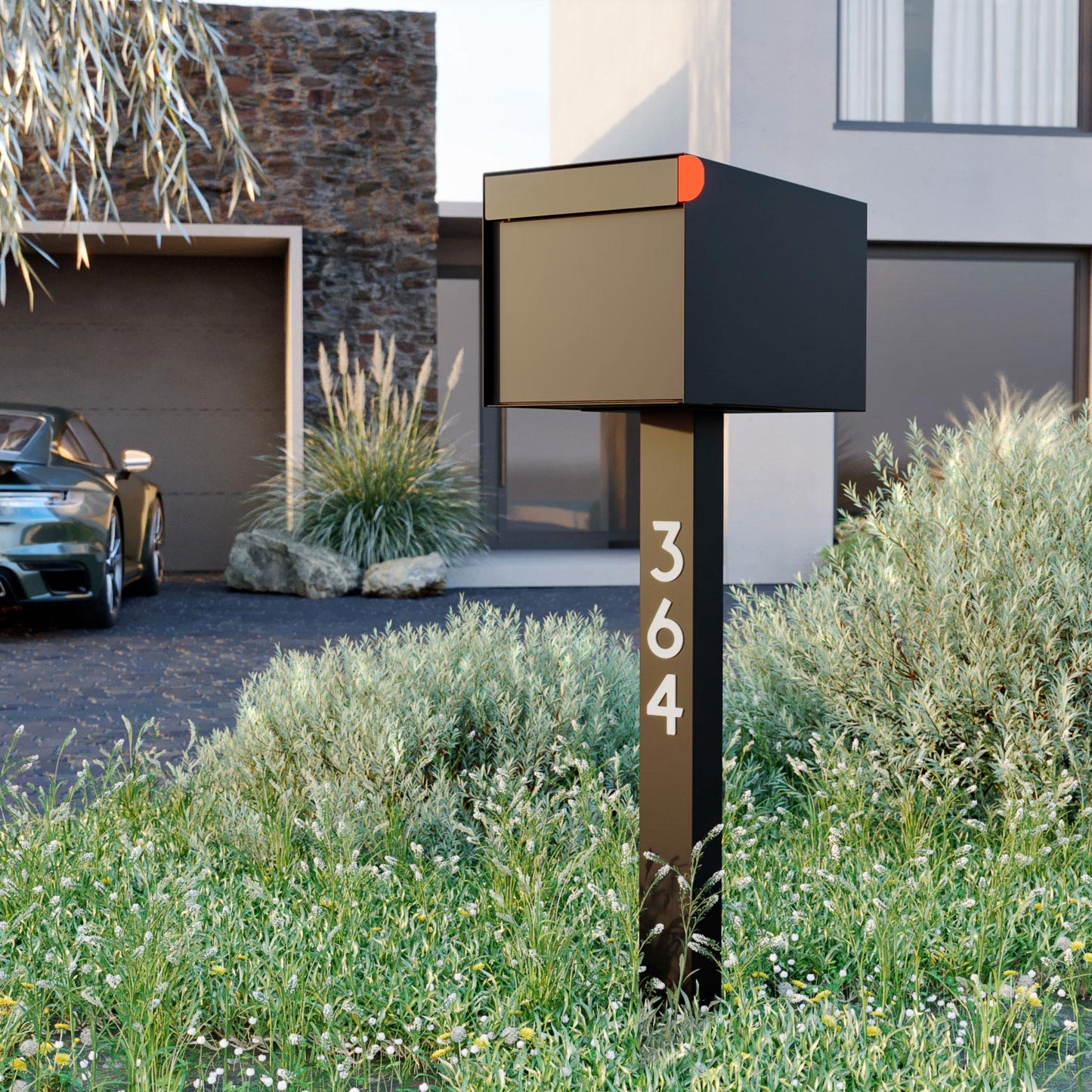 TOWN SQUARE Mailbox by Bravios - Large capacity mailbox with post - Black
