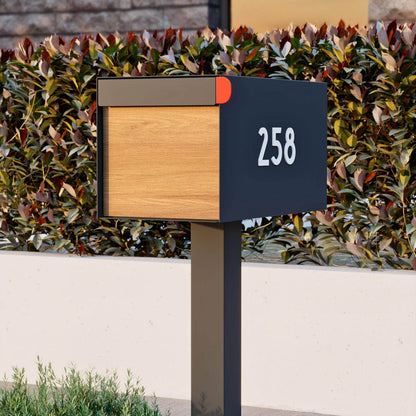 Town Square by Bravios - Large Capacity Mailbox with Post - Black with Voyager Wood Panel