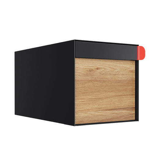 Town Square Mailbox by Bravios - Large Capacity Mailbox (Without Post) - Black with Voyager Wood Panel