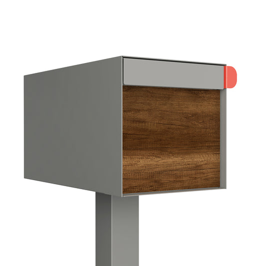 Town Square by Bravios - Large Capacity Mailbox with Post - Gray with Barrique Oak Wood Panel
