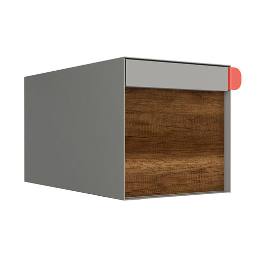 Town Square Mailbox by Bravios - Large Capacity Mailbox (Without Post) - Gray with Barrique Oak Wood Panel