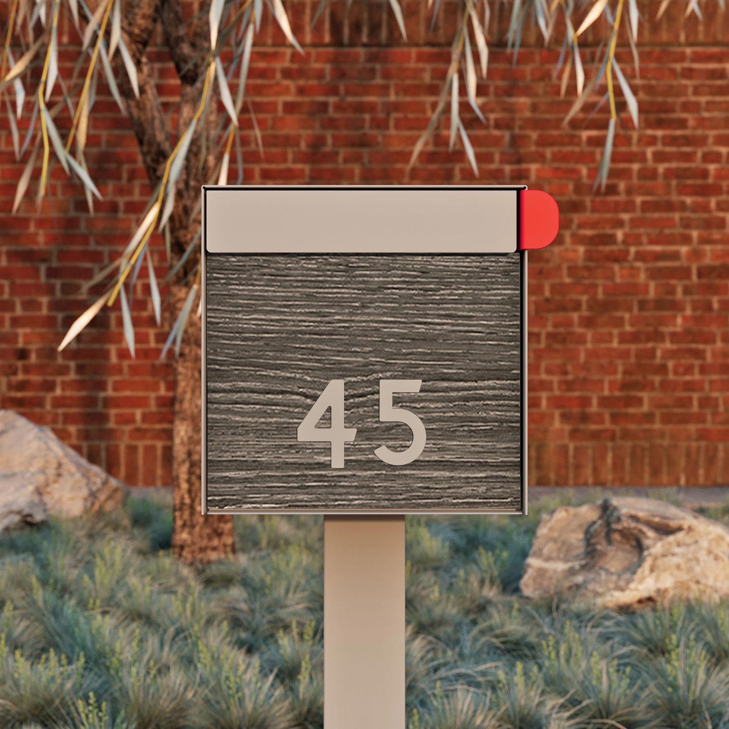 Town Square Mailbox by Bravios - Large Capacity Mailbox (Without Post) - Gray with Jazz Wood Panel