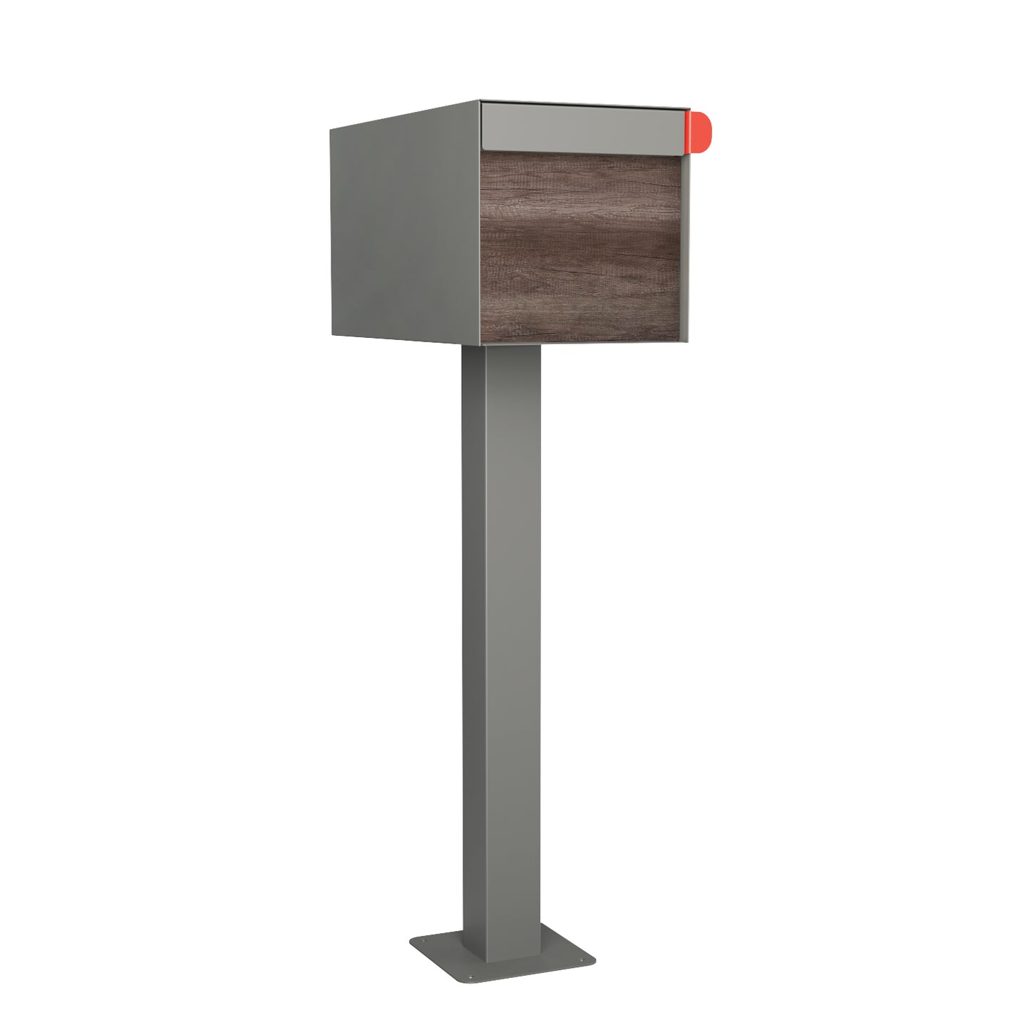 Town Square by Bravios - Large Capacity Mailbox with Post - Gray with Marshland Oak Wood Panel