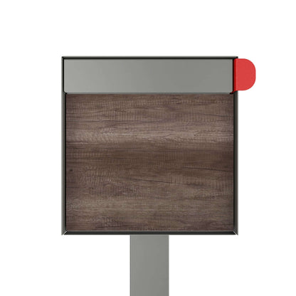Town Square by Bravios - Large Capacity Mailbox with Post - Gray with Marshland Oak Wood Panel