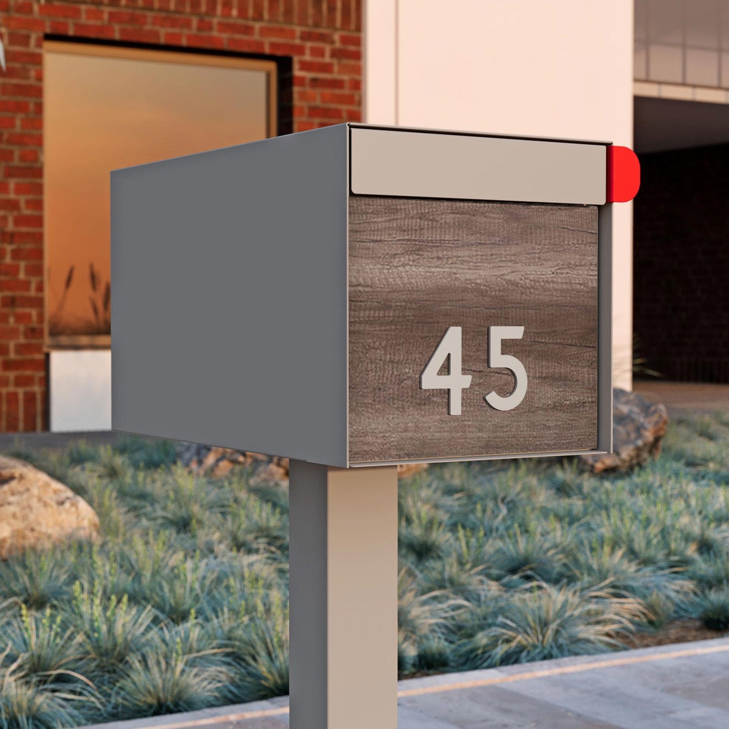 Town Square Mailbox by Bravios - Large Capacity Mailbox (Without Post) - Gray with Marshland Oak Wood Panel