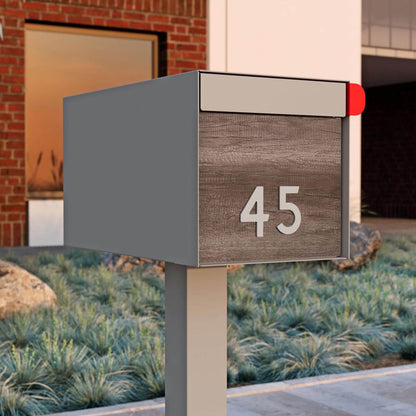 Town Square by Bravios - Large Capacity Mailbox with Post - Gray with Marshland Oak Wood Panel