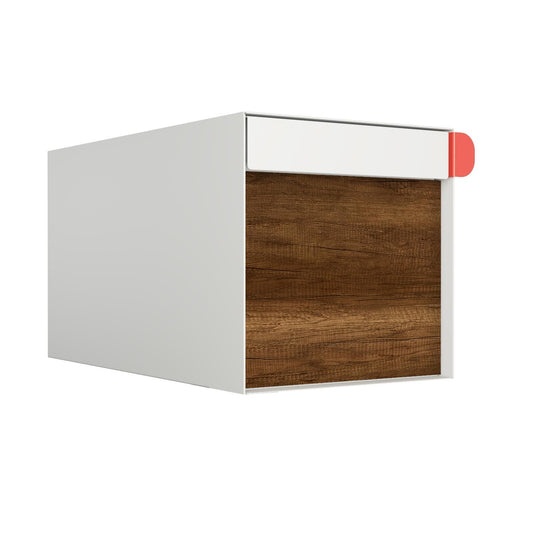 Town Square Mailbox by Bravios - Large Capacity Mailbox (Without Post) - White with Barrique Oak Wood Panel