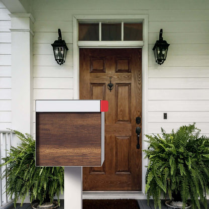 Town Square Mailbox by Bravios - Large Capacity Mailbox (Without Post) - White with Barrique Oak Wood Panel