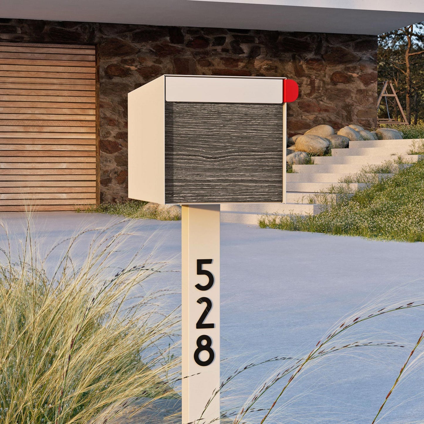 Town Square Mailbox by Bravios - Large Capacity Mailbox (Without Post) - White with Jazz Wood Panel