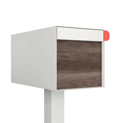 Town Square by Bravios - Large Capacity Mailbox with Post - White with Marshland Oak Wood Panel
