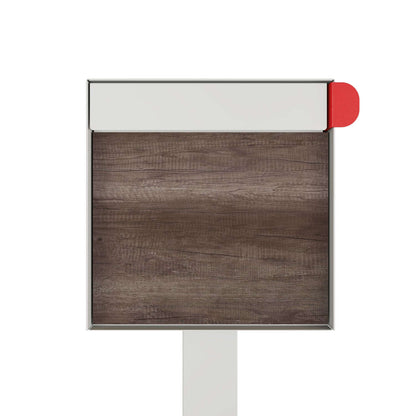 Town Square by Bravios - Large Capacity Mailbox with Post - White with Marshland Oak Wood Panel