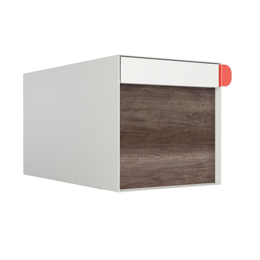 Town Square Mailbox by Bravios - Large Capacity Mailbox (Without Post) - White with Marshland Oak Wood Panel