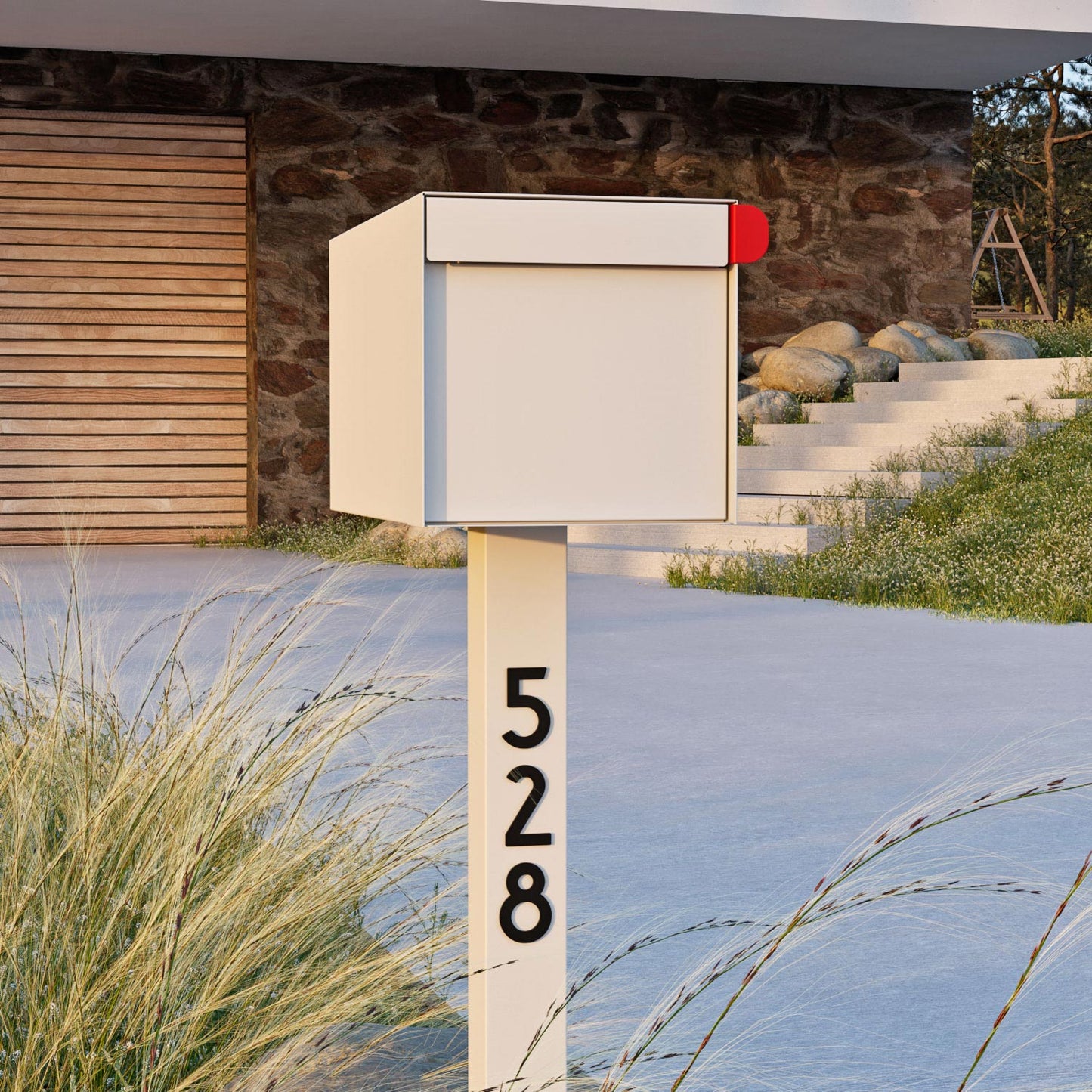 TOWN SQUARE Mailbox by Bravios - Large capacity mailbox with post - White