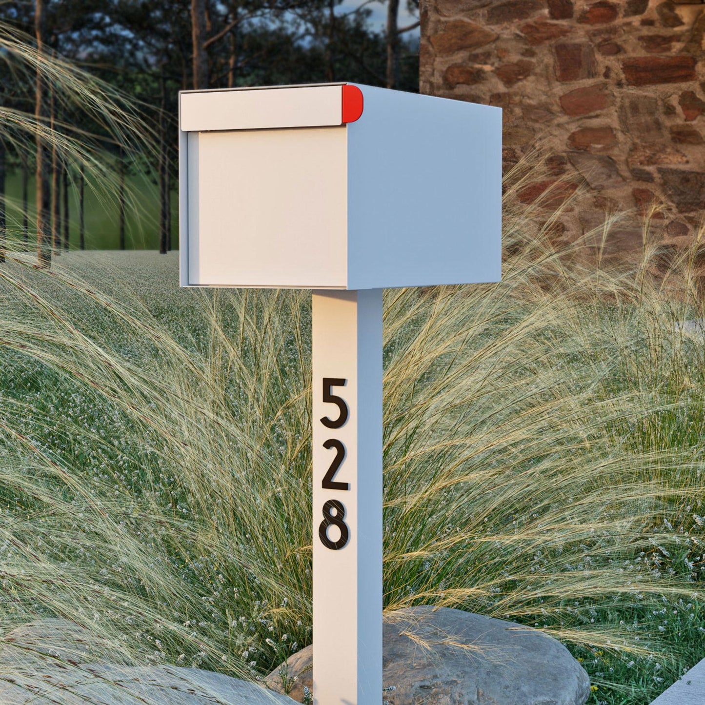 TOWN SQUARE Mailbox by Bravios - Large capacity mailbox with post - White