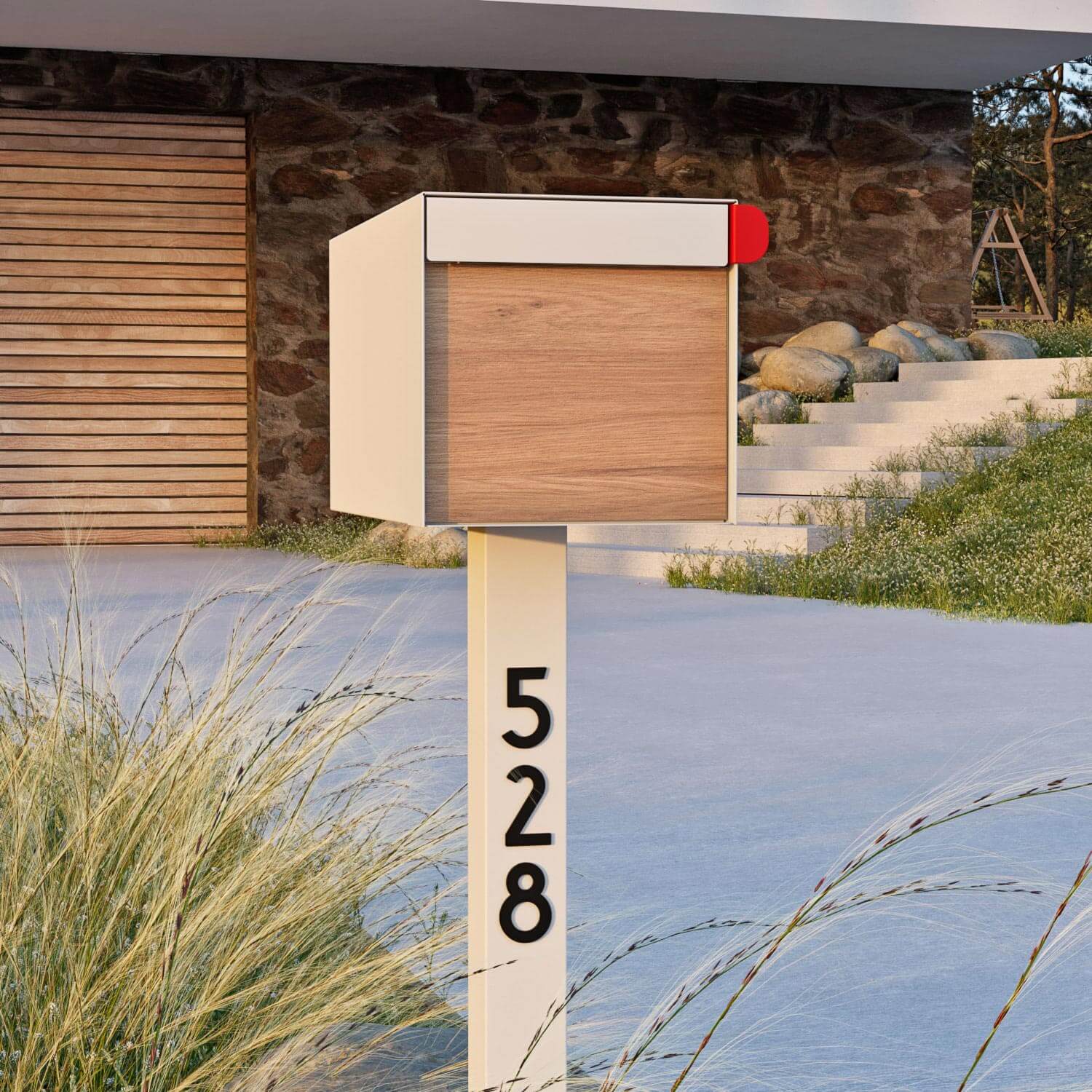 Town Square by Bravios - Large Capacity Mailbox with Post - White with