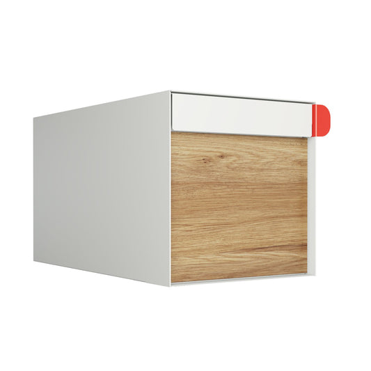Town Square Mailbox by Bravios - Large Capacity Mailbox (Without Post) - White with Voyager Wood Panel