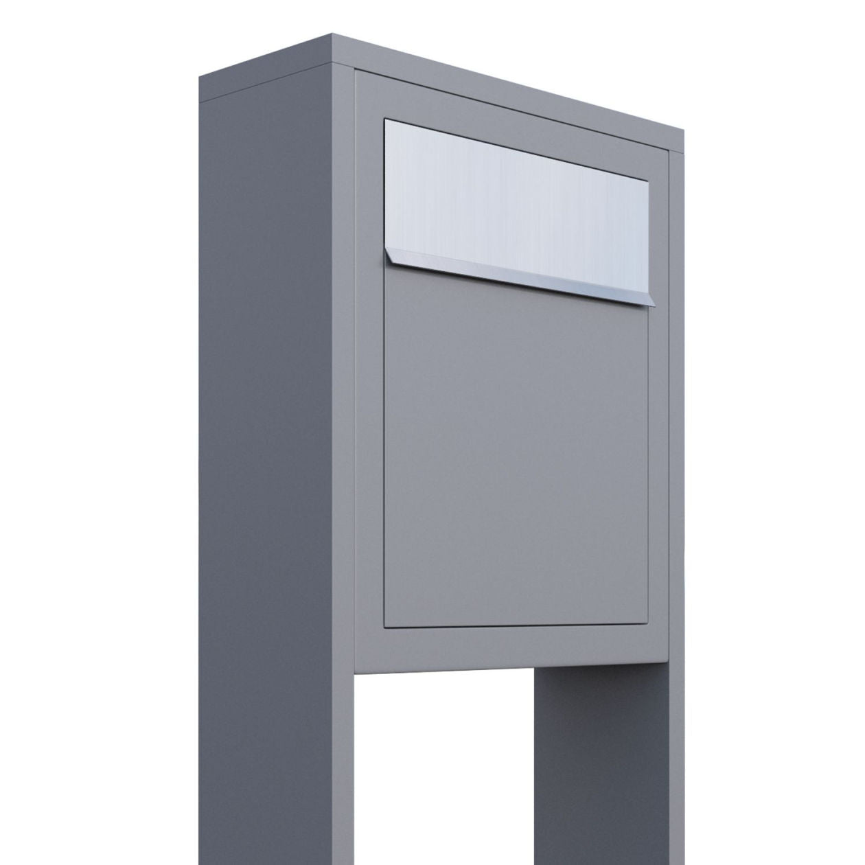 STAND BASE by Bravios - Modern post-mounted gray mailbox with stainless steel flap