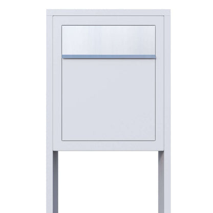 STAND BASE by Bravios - Modern post-mounted white mailbox with stainless steel flap