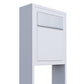 STAND BASE by Bravios - Modern post-mounted white mailbox with stainless steel flap