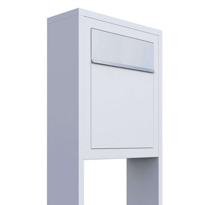 STAND BASE by Bravios - Modern post-mounted white mailbox with stainless steel flap